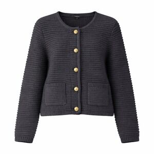 Talbots Midnight Dark Blue Kate Cardigan Gold Crest Button Lady Jacket Womens XL